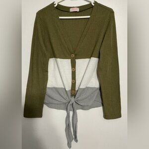 Stylish Olive and Gray Button-Up Cardigan